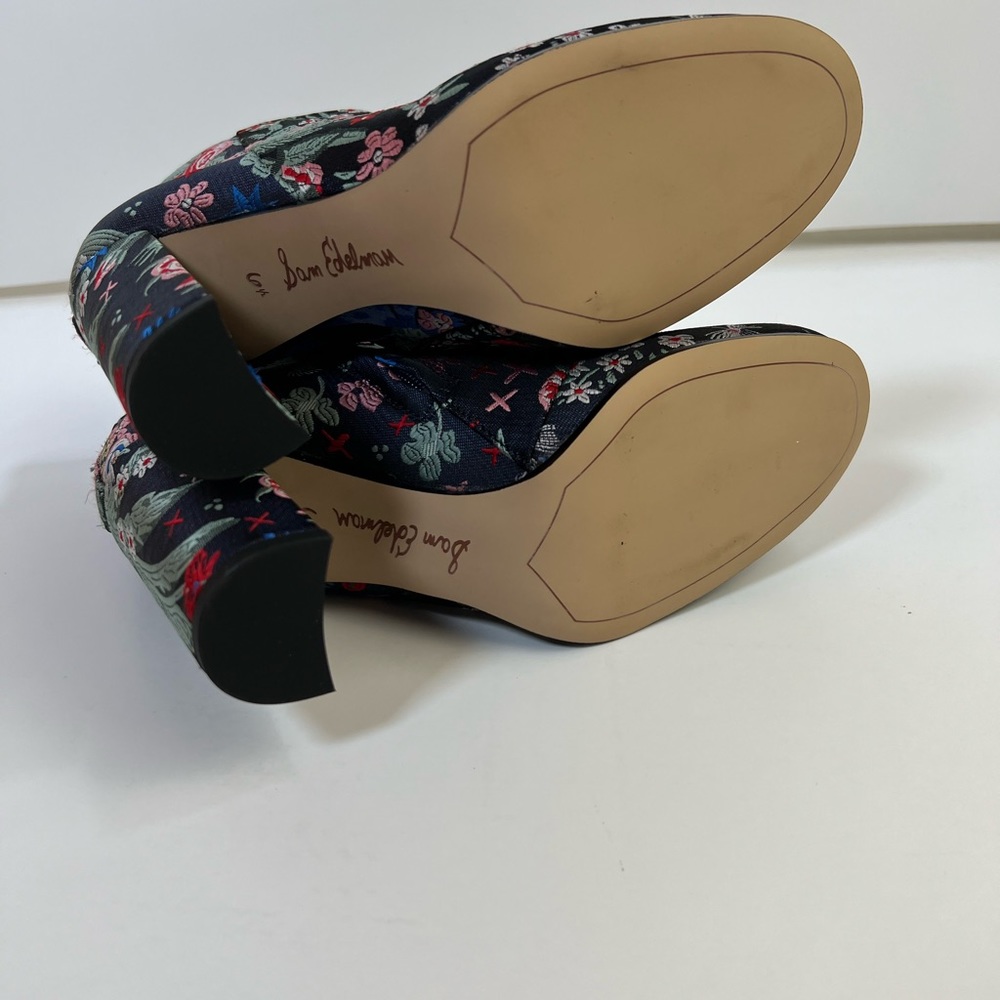 Sam Edelman Floral Embroidered Ankle Booties Block Heel Zip Sz 6.5 - Picture 11 of 16